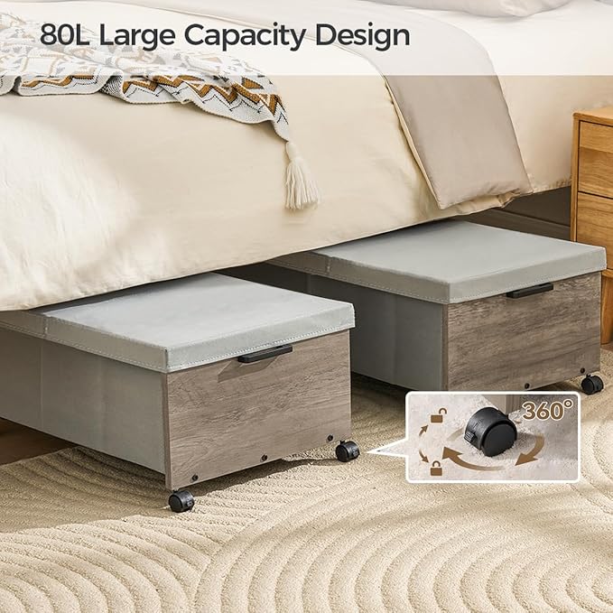 Under Bed Storage with Wheels, Bigger Size, Under Bed Drawers Heavy Duty, 2 Packs, Wooden Under Bed Storage Containers Organizer, Metal Frame, Patented Design