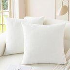 CaliTime Throw Pillow Covers Decorative 16 X 16 Inches Pack of 2 Cozy Chenille Cushion Cases for Couch Sofa Bed Living Room Home True White