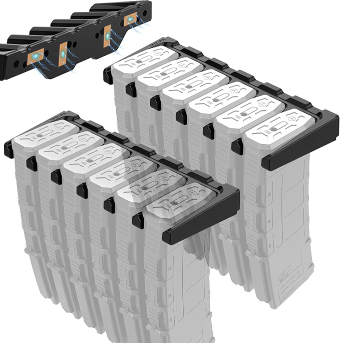 AR10 Wall Mount Mag Holder，PMAG Rack Wall Mount，AR-10 Magazine Hodler， Display Mag Storage for AR 308 Rifle Wall Rack,Home Magazine Storage for Gun Safe,Cabinet,Wall (2 Mounts Hold 12 Mags)