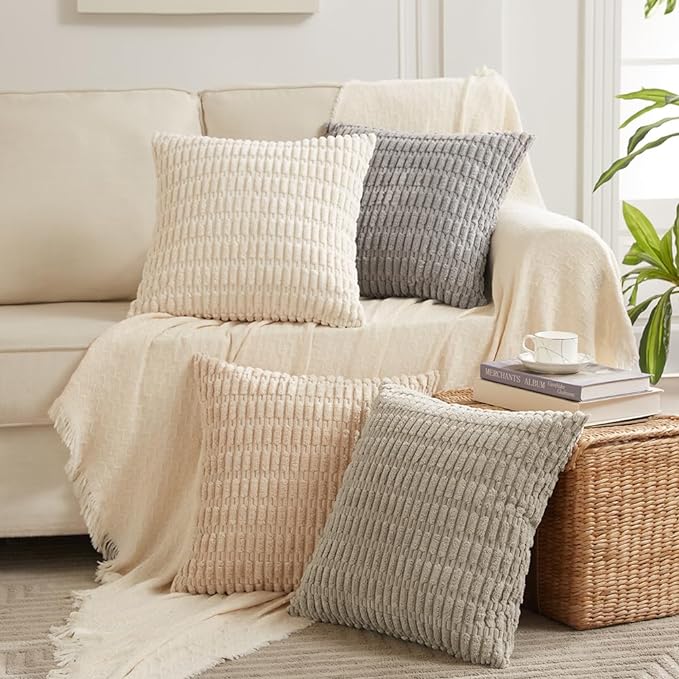 Fancy Homi 4 Packs Decorative Throw Pillow Covers for Living Room Couch Bed, Modern Farmhouse Boho Home Décor Accent Cushion Case, 16" x 16", Taupe