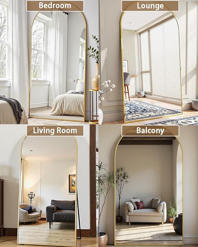 Prywot Full Length Mirror, Oversized 78"x38" Arched-Top Floor Mirror, Free Standing Mirrors, Modern Full Body Mirrors with Aluminum Alloy Frame for Bedroom,Living Room, Gold