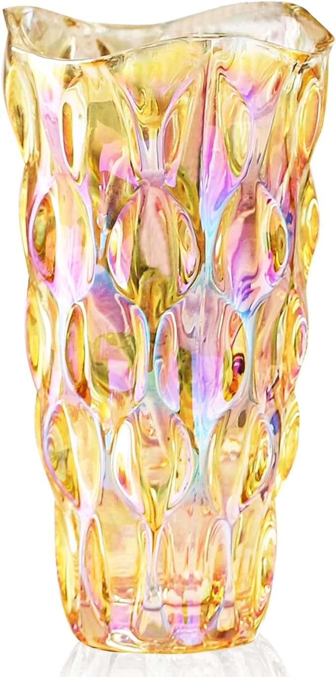 CEMABT 9.5inch 3.4 lb Glass Vases for Flowers Unbreakable Thickened Morden vase for Tables Centerpieces,Colorful,Vintage and Clear Rose Large Flower vases for Bouquet Unique Gifts（Gold）