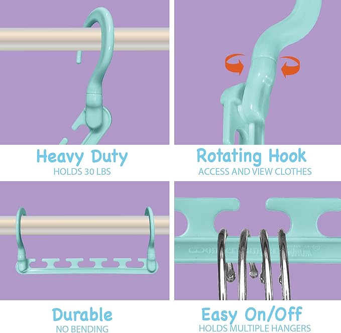 Wonder Hanger Max 10-Pack Space Saving Hangers, Reinforced Hooks Swivels 360°, Cascading Hanger, Teens, College Dorms, Kids & Closet Organizer, Assembled – Pastel Blue