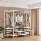 Portable Closet,Garment Rack,Heavy Duty Clothes Rack with Cover,Wardrobe Closet with 1 Hanging Rods, 2 Storage Shelves and 3 Drawers,43.3" L x 17.7" W x 67.7" H,Pale Yellow
