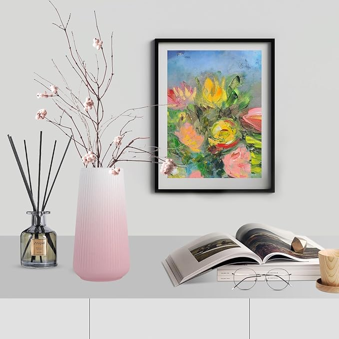 Gradient Pink Ceramic Vase, GUKJOB Cute Flower Vase for Pampas Grass, Home, Living Room, Dining Table, Farmhouse, Office Decor, Bedroom, Table, and Kitchen Shelf (XL Gradient Pink)