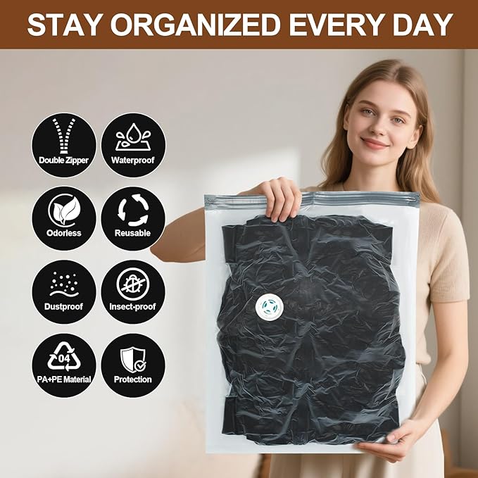 8 Pack Vacuum Storage Bags for Comforters and Blankets, Jumbo 40x31 Inch Vacuum Seal Bags, Space Saver Bags for Bedding, Clothes, Pillows, Reduces Closet Space, With Electric Pump