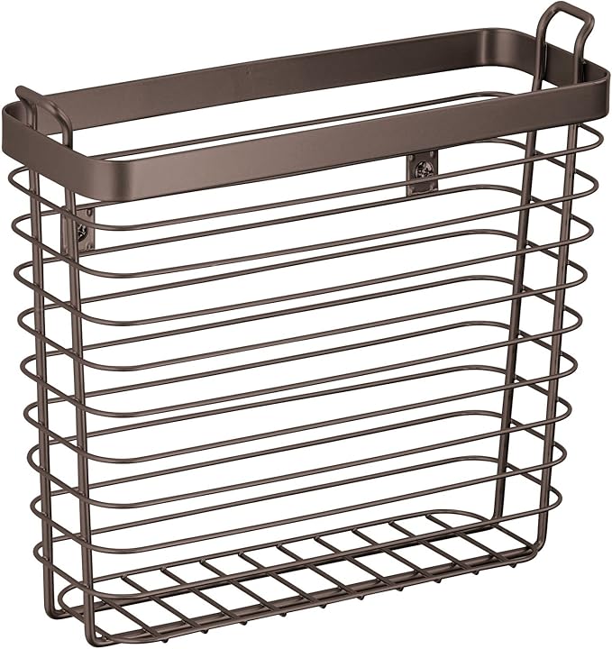 mDesign Metal Wire Farmhouse Wall Mount Magazine Holder, Home Storage Organizer - Space Saving Rack for Magazines, Books, Newspapers, Tablets in Mudroom, Bathroom, Office - Bronze