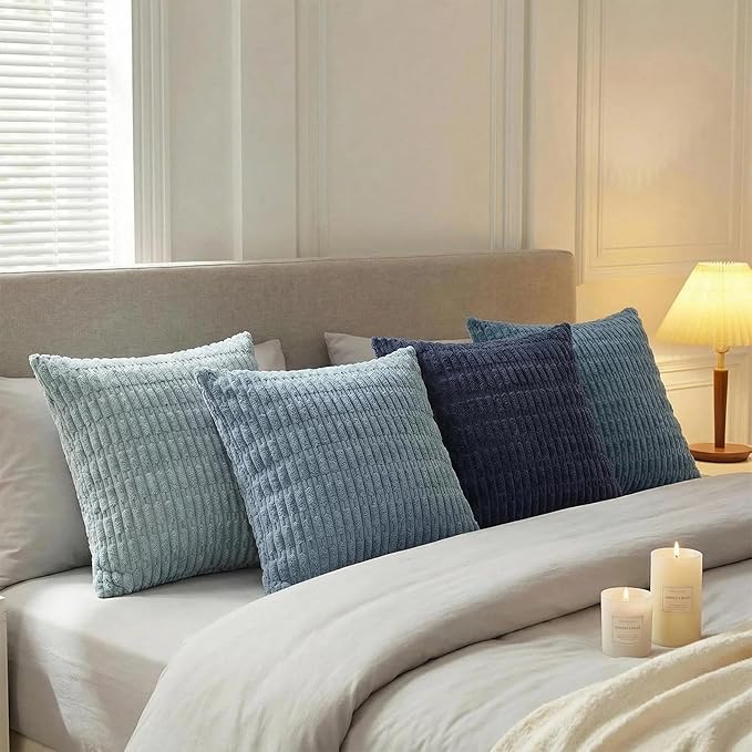 Fancy Homi 4 Packs Decorative Throw Pillow Covers for Living Room Couch Bed, Modern Farmhouse Boho Home Décor Accent Cushion Case, 26" x 26", Blue Series