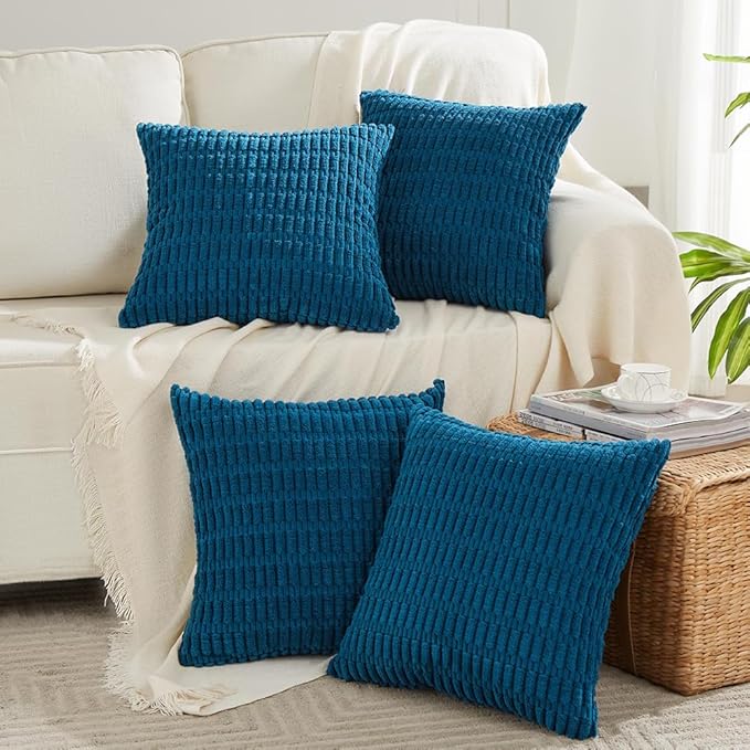 Fancy Homi 4 Packs Decorative Throw Pillow Covers for Living Room Couch Bed, Modern Farmhouse Boho Home Décor Accent Cushion Case, 16" x 16", Teal