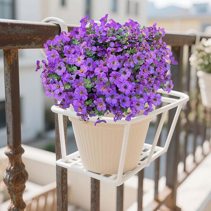 Artificial Flowers Outdoor UV Resistant Fake Plants, 12 Bundles Silk Daisy in Pots for Porch Patio Garden, Faux Potted Home Decor for Outside (Purple)