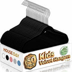 HOUSE DAY 11 Inch Velvet Baby Hangers 50 Pack Black, Premium Kids Hangers for Children/Infant/Toddler Clothes, Durable Non Slip Small Baby Felt Hanger for Closet, Ideal for Everyday Use