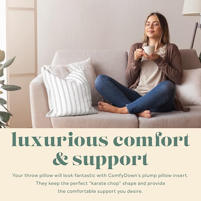 ComfyDown Set of Two20X20 Decorative Throw Pillow Insert, Down and Feathers Fill, 100% Cotton Cover 233 Thread Count, Square Pillow Insert - Made in USA