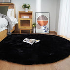 Ghouse Faux Rabbit Fur Round Rug 8ft Black Round Rugs for Bedroom Decor Fluffy Area Rugs for Living Room, no-Shedding Carpet Sheepskin Washable Rug Rome Decor