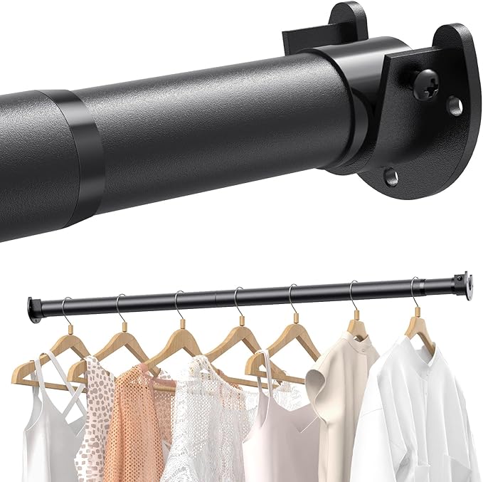 2 PACK Closet Rods for Hanging Clothes, 17 to 28 Inches Stepless Adjustable Metal Closet Rod, 1.3 Inches Heavy Duty Clothes Hanging Rod for Closet Wardrobes Laundry RV, Black