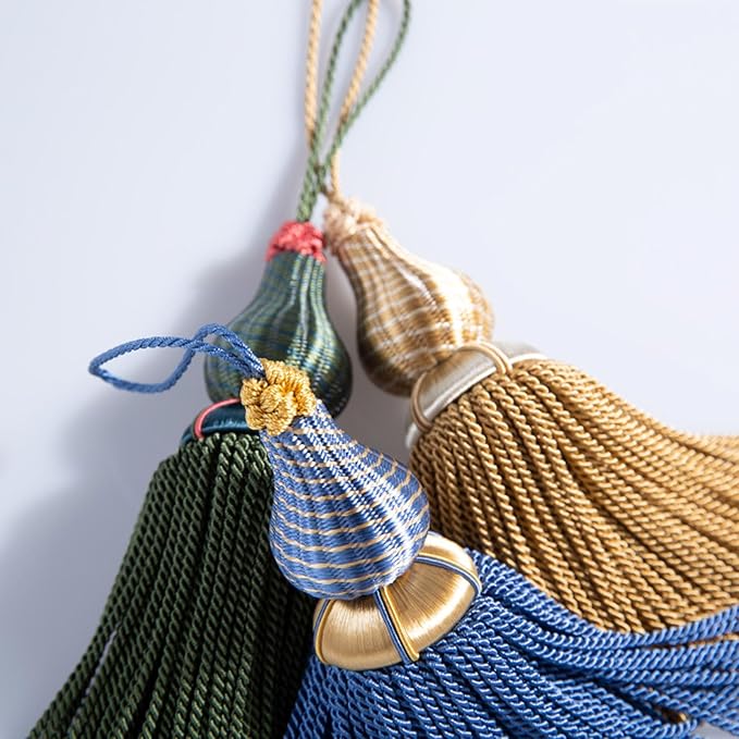 Luxury Tassels for Curtains and Furniture Knobs, 2 Pack - 8.4" Elegant Rayon Decorative Tassel, Silky Tassel Pendant for Cabinet Handles, Home Decor Accents (Khaki)