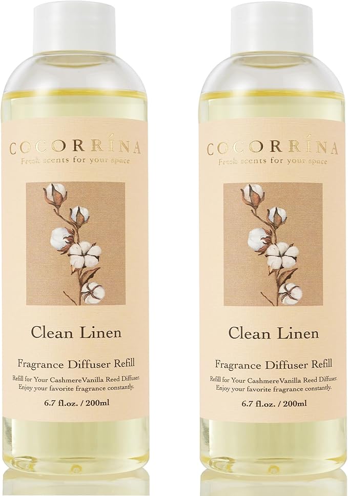 Cocorrína Reed Diffuser Refill - Clean Linen 6.7 oz / 2 Packs Reed Diffuser Oil Refill