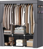 LOKEME Portable Closet, Wardrobe Closet with 3 Hanging Rods and 6 Storage Shelves and 4 Side Pockets, Gray Portable Closets for Hanging Clothes Easy to Assemble and Strong and Stable