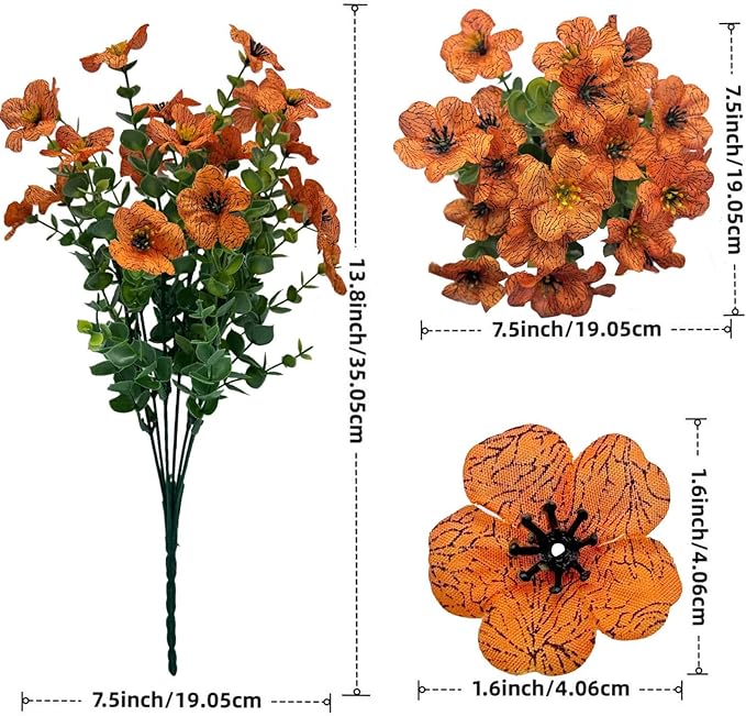 Artificial Flowers for Outdoor UV Resistant Fake Plants, 12 Bundles Fake Mums Silk Daisy in Pots for Porch Patio Garden, Faux Potted Home Decor for Outside (Orange)