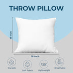 Utopia Bedding Throw Pillows (Set of 4, White) – 18 x 18 Inches Down Alternative Pillows for Bed, Sofa, and Couch - Fluffy Decorative Stuffer Pillow for Indoors & Outdoors