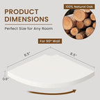 Fun Memories Corner Shelf Wall Mount Set of 2 - Solid Oak Wood Floating Corner Shelf with Cable Hole, 8.5in Rustic Design for Bedroom, Living Room, Kitchen (White)