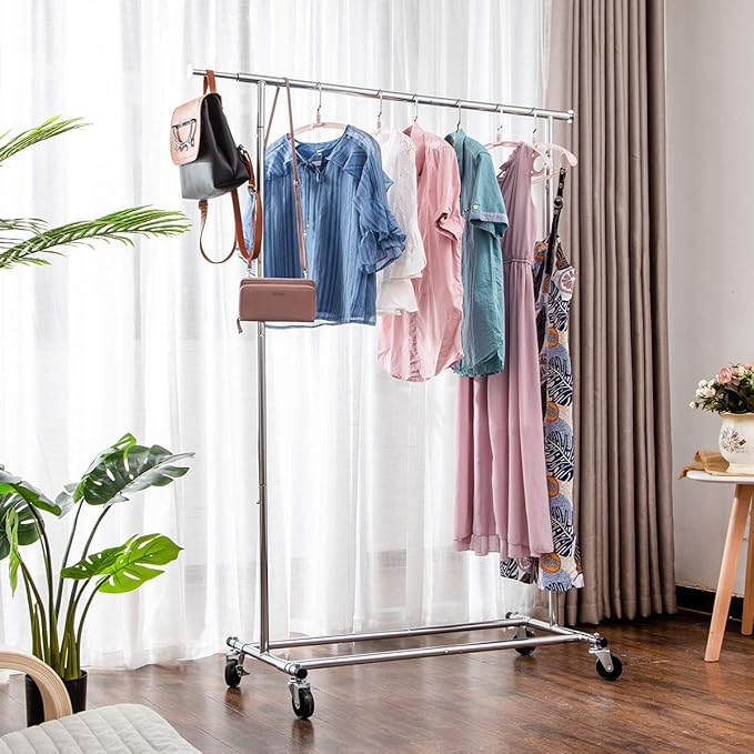 DRM Folding/Collapsible Clothing/Garment Rack,250 lbs Heavy-Duty Rolling Clothes Organizer Rack,Chrome