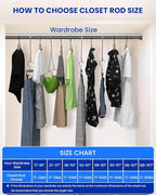 Closet Rods for Hanging Clothes, 17 to 69 Inches Stepless Adjustable Metal Closet Rod, 1.3 Inches Heavy Duty Clothes Hanging Rod for Closet Wardrobes Laundry RV, Black