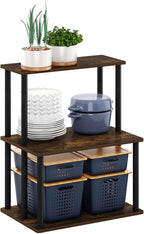 Furinno Turn-N-Tube 3-Tier Toolless Kitchen Storage Shelf, Amber Pine/Black