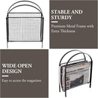 MyGift Mid-Century Design Magazine Rack, Matte Black Tone Metal Mesh Freestanding Magazine Organizer Holder Sling