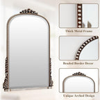 40x28 Beaded Arched Mirror, Bathroom Mirror for Over Sink, Metal Frame Wall Decor for Entryway, Bedroom, Living Room, Silver