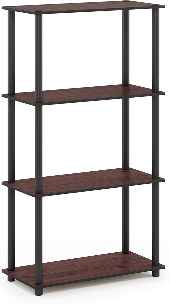 Furinno Turn-N-Tube 4-Tier Multipurpose Shelf Display Rack, Round Tubes, Dark Cherry/Black