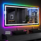 LOAAO 84X32 Inch RGB LED Bathroom Mirror with Lights, Anti-Fog, Dimmable Lighted Bathroom Vanity Mirror, Colorful Multiple Light Modes, RGB Backlit + Front Light, Memory Function, Tempered Glass