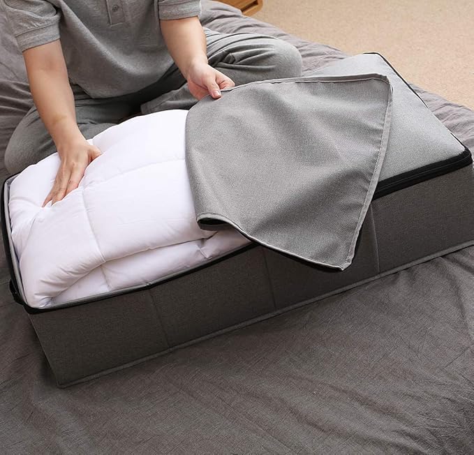 AMJ Under Bed Storage Organizer, Set of 3, Underbed Closet Storage Solution for Closet Organizers Storage Containers with Durable Handles Thick Fabric, Breathable, Linen Dark Gray