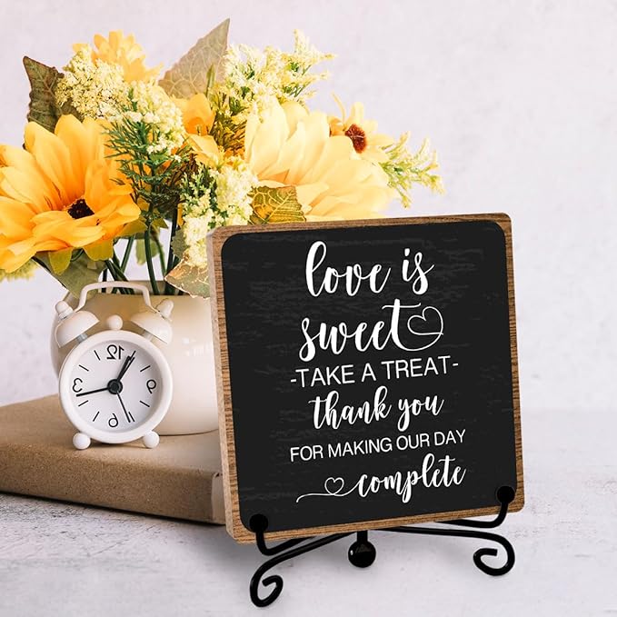 Funny Wedding Decor, Love Is Sweet Enjoy A Treat Sign Plaque, Lovely Gifts for Women Men Wedding Party Table Accessories Decorations, Bridal Shower Dessert Desk Sign