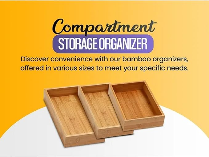YBM HOME Bamboo Drawer Organizer Storage Box for Kitchen Drawer, Junk Drawer, Office, Bedroom, Children Room, Craft, Sewing, and Bathroom, 2 Pack 3x9x2 inch