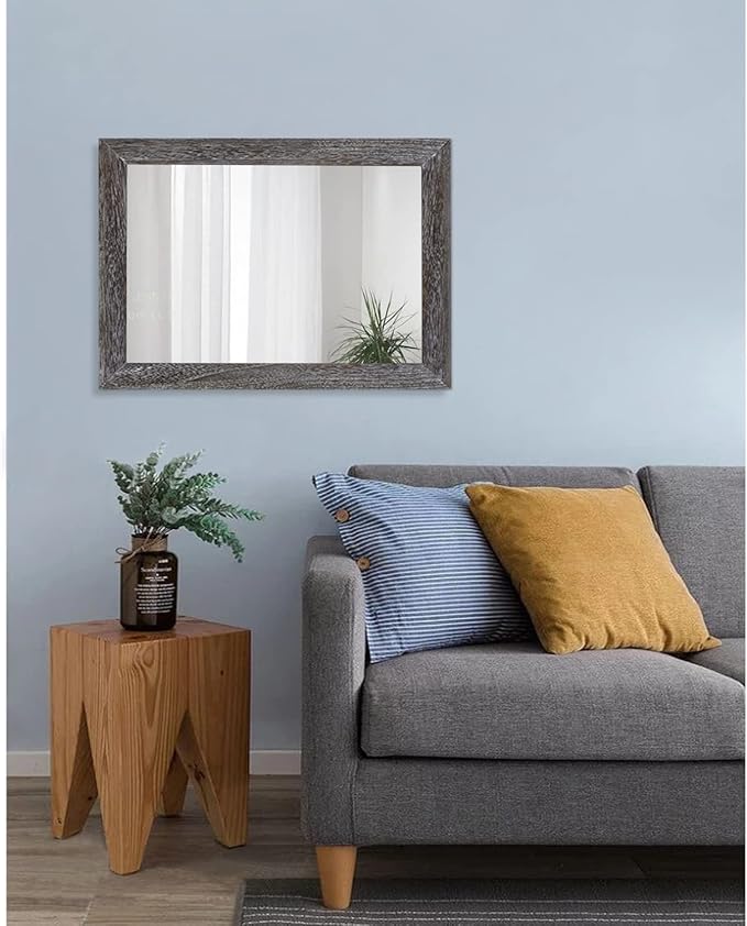 AAZZKANG Wall Mirror with Rectangle Wood Frame Large 20"x16" Rustic Decorative Hanging Mirrors for Bedroom Bathroom Living Room Home Office