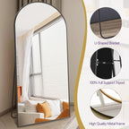 Prywot Arched Full Length Mirror, 71"x30" Free Standing Floor Mirror, Modern Full Body Mirrors with Stand, Wall Mirrors with Aluminum Alloy Frame for Bedroom,Living Room, Black