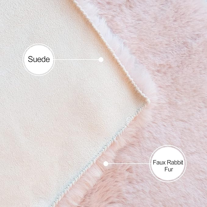 Pink Fluffy Round Rugs 6ft Large Circle Washable Faux Rabbit Shaggy Fur Rugs for Bedroom Living Room Nursery Rug Home Décor