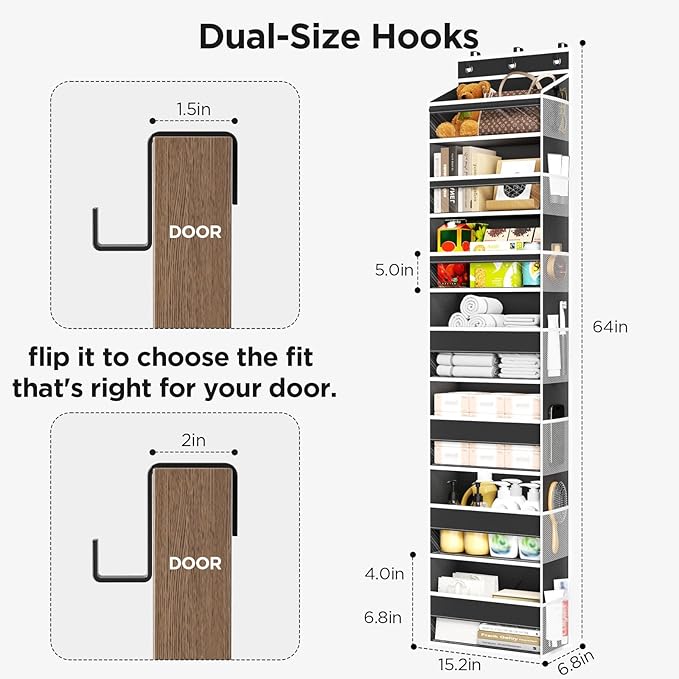 Over The Door Organizer, 7 Tier Door Hanging Organizers with 7 Large Pockets 12 Side Pockets, Behind Door Storage Hanging Shelves for Closet Bathroom Bedroom Nursery