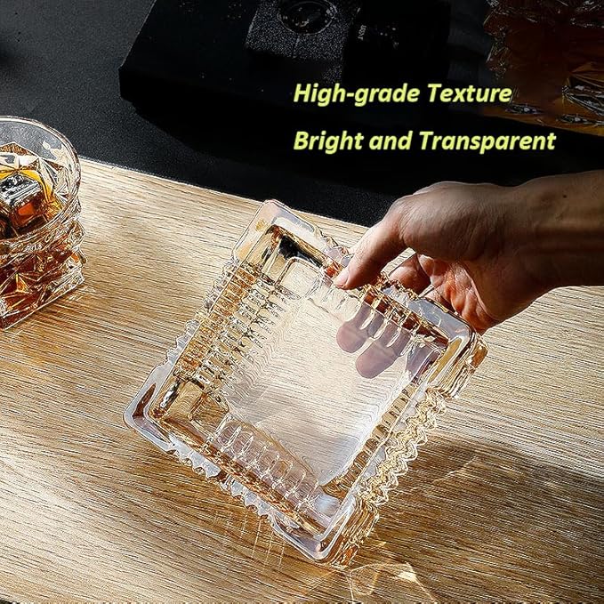 Handmade Glass Ashtray, Ashtray Ash Holder for Indoor or Outdoor Patio Desktop Office Smokers, Ash Tray for Tabletop Home Office Decor (Amber, L)