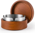 Wooden Ashtray with Lid for Smokers Stainless Steel Liner Ash Tray Windproof Durable Easy to Clean Cool Ashtrays for Indoor or Outdoor Use, Patio, Office & Home (Red)