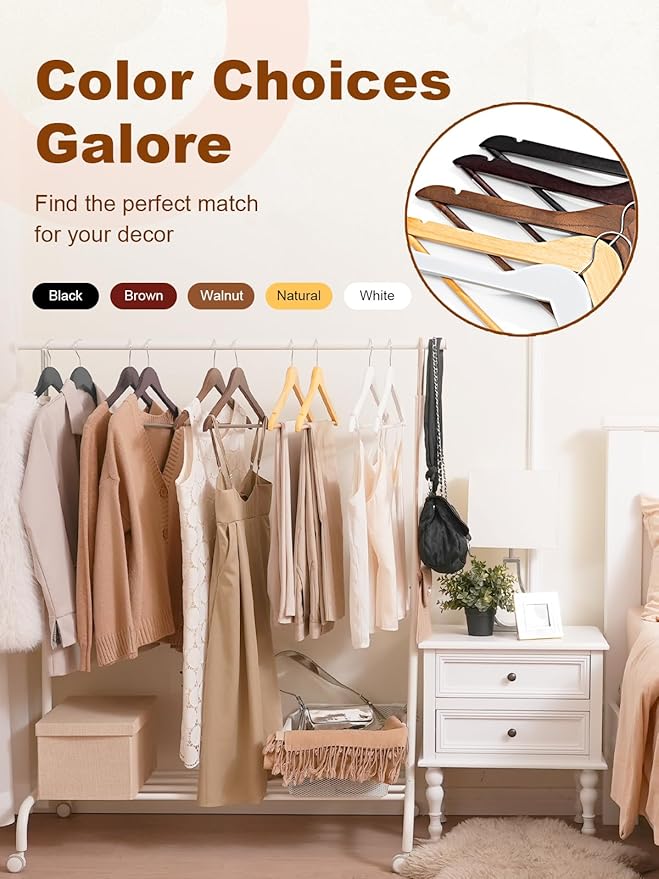 HOUSE DAY White Wooden Hangers 20 Pack, Solid Wood Hanger with Non Slip Pant Bar, Heavy Duty Wooden Coat Hanger for Closet, Smooth Finish Wood Clothes Hangers for Shirts, Suits Jackets, Dress