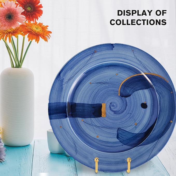 Decolore 8 inch 3 Pack Gold Plate Stands Table Top Easels Plate Holder Display Stands for Picture, Decorative Plate, Book, Photo Easel, Artistic Work
