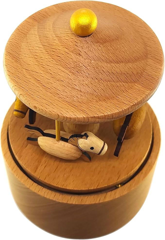 Mini Carousel Music Box, Palm Sized Carousel Music Box, Small Wooden Mechanical Music Box, for Friend Mother Grandmother