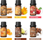 HIQILI Spice Fragrance Oil, Scented Oil 6x10ml for Candle Making Soap Slime, Fall Essential Oils for Diffuser Home, Cinnamon Pumpkin Vanilla Apple Cider Harvest Spice Fall Leaf, Christmas
