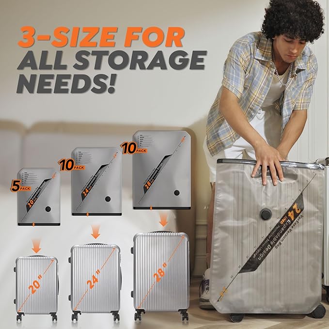 Rechargeable Wireless Pump Travel Storage Bags Set - 25 Pack Portable Space Saver Bags for Travel & Home - Vacuum Compression Packing Seal for Clothes, Blankets, Seasonal Storage