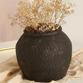 Farmhouse Ceramic Vase - Black Rustic Vintage Flower Vase for Home, Living Room, Shelf and Dining Table Decor - 7IN