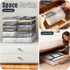 Clear Under Bed Storage Containers - 6 Pack Large Capacity Clothes Storage Bags with Lid & Sturdy Handles, Foldable Moving Bags, Clothing Organizer Totes for Bedding, Comforter, Sheet（90 L）