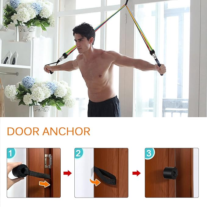 Resistance Bands Set (12pcs), Workout Bands with Handles, Door Anchor, Ankle Straps and Carry Bag, Exercise Bands for Shape Body and Home Workouts