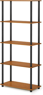 Furinno TURN-N-TUBE Storage Shelves, 5-Tier Book Shelf, Corner Shelf, Toolless Open Shelves, for Organization and Storage, Living Room, Garage, Home Office, Light Cherry