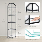 5-Tier Corner Shelf Stand, Black Corner Bookshelf, Bathroom Storage Rack Shelf, Plant Rack, Tempered Glass, Steel Frame, Modern Style for Living Room, Bathroom, Kitchen, Metallic Black